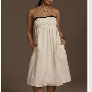 NWT Maeve by Anthropologie Pin-stuck Open Back Elegant Strapless White Dress M